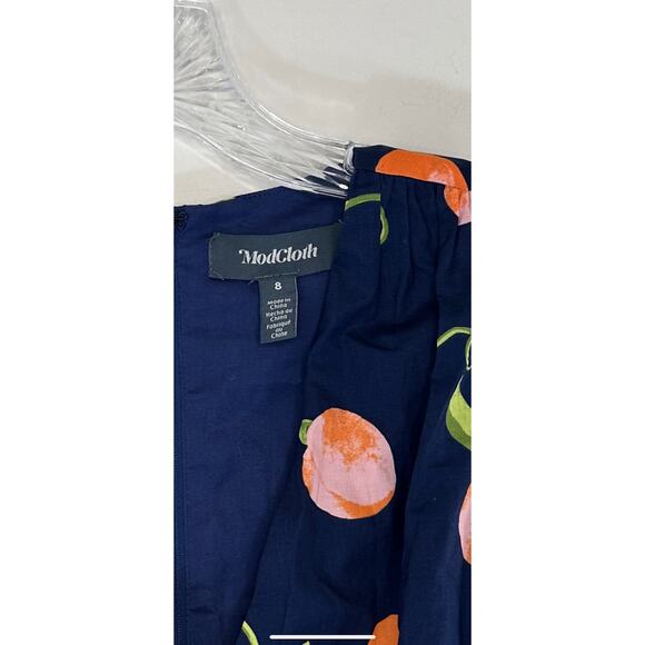 ModCloth Peach Print Instant Energy Faux-Wrap Dress Size 8 MISSING BELT - Picture 4 of 13